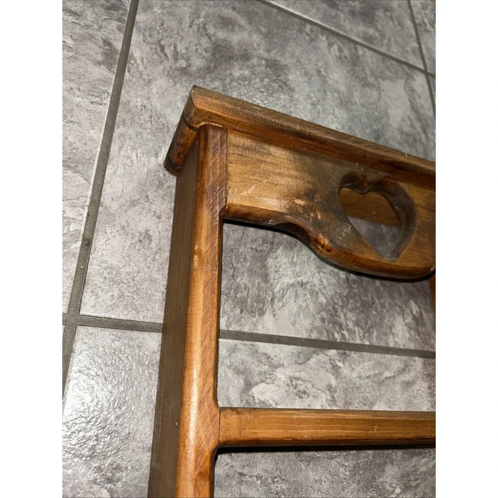 Vintage Wooden Three Tiered Wall Shelf Heart Cutout Handmade Country Decor